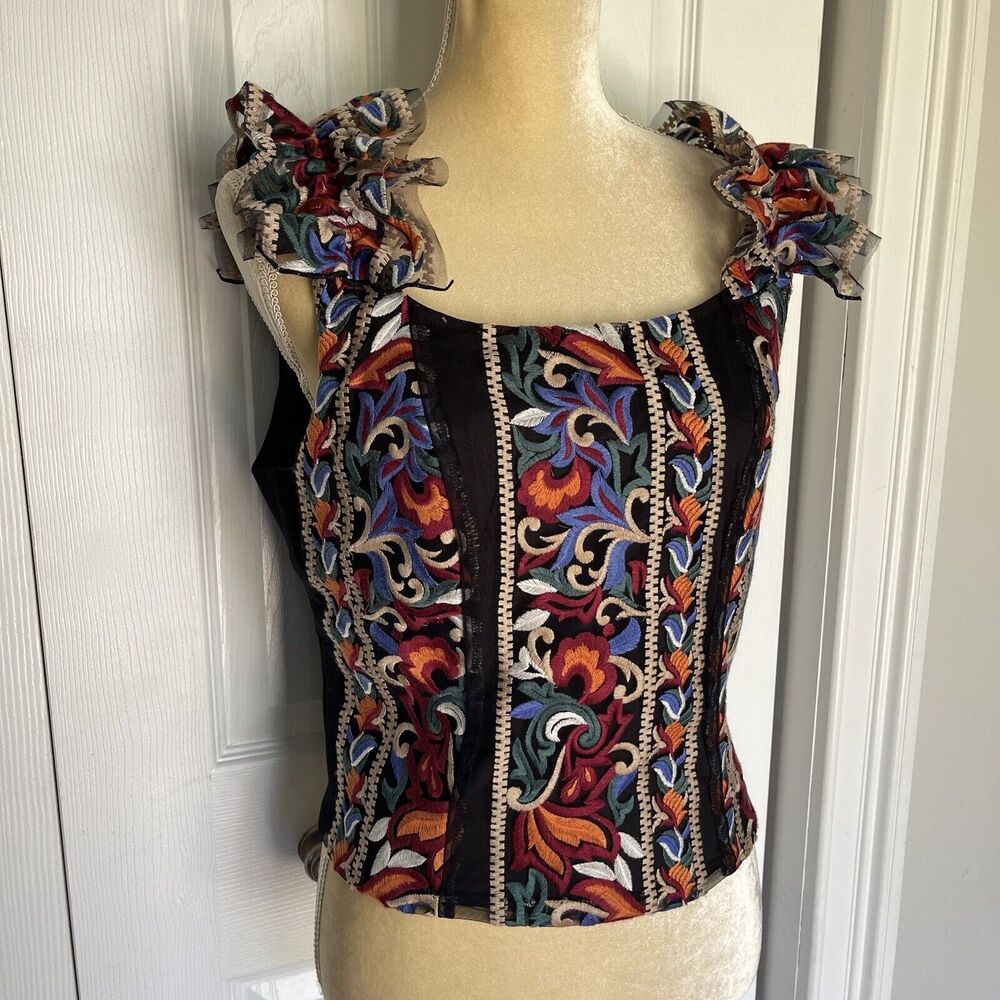 Eva Franco Embroidered Corset Top for Women Medium Multicolored anthropologie - Picture 14 of 16